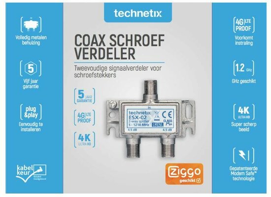 Technetix ESX-02-S SHOP 2-voudig F-Splitter Ziggo Geschikt