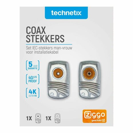 Technetix IECMF-A+S SHOP 2 x IEC Stekker m/f Ziggo Geschikt